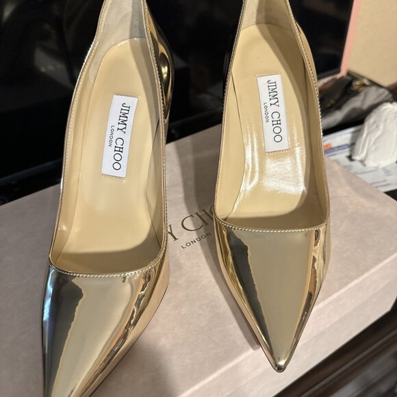 Jimmy Choo Light Gold Leather Heels - Picture 2 of 5